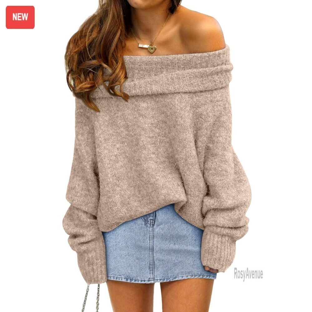 Oversized Off Shoulder Batwing Sleeve Pullover Sweater Loose Fit